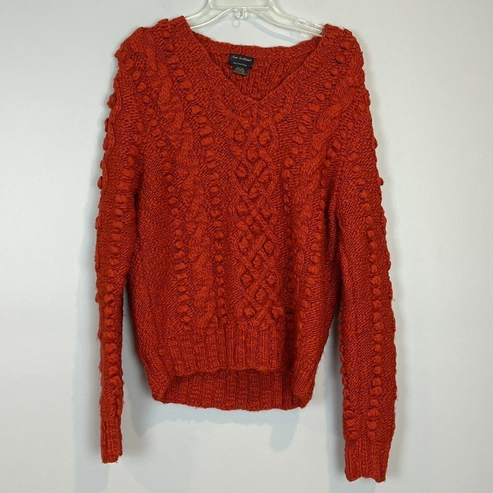 New Scotland Red Wool Cable Knit Sweater V Neck Pre-owned XL‎
